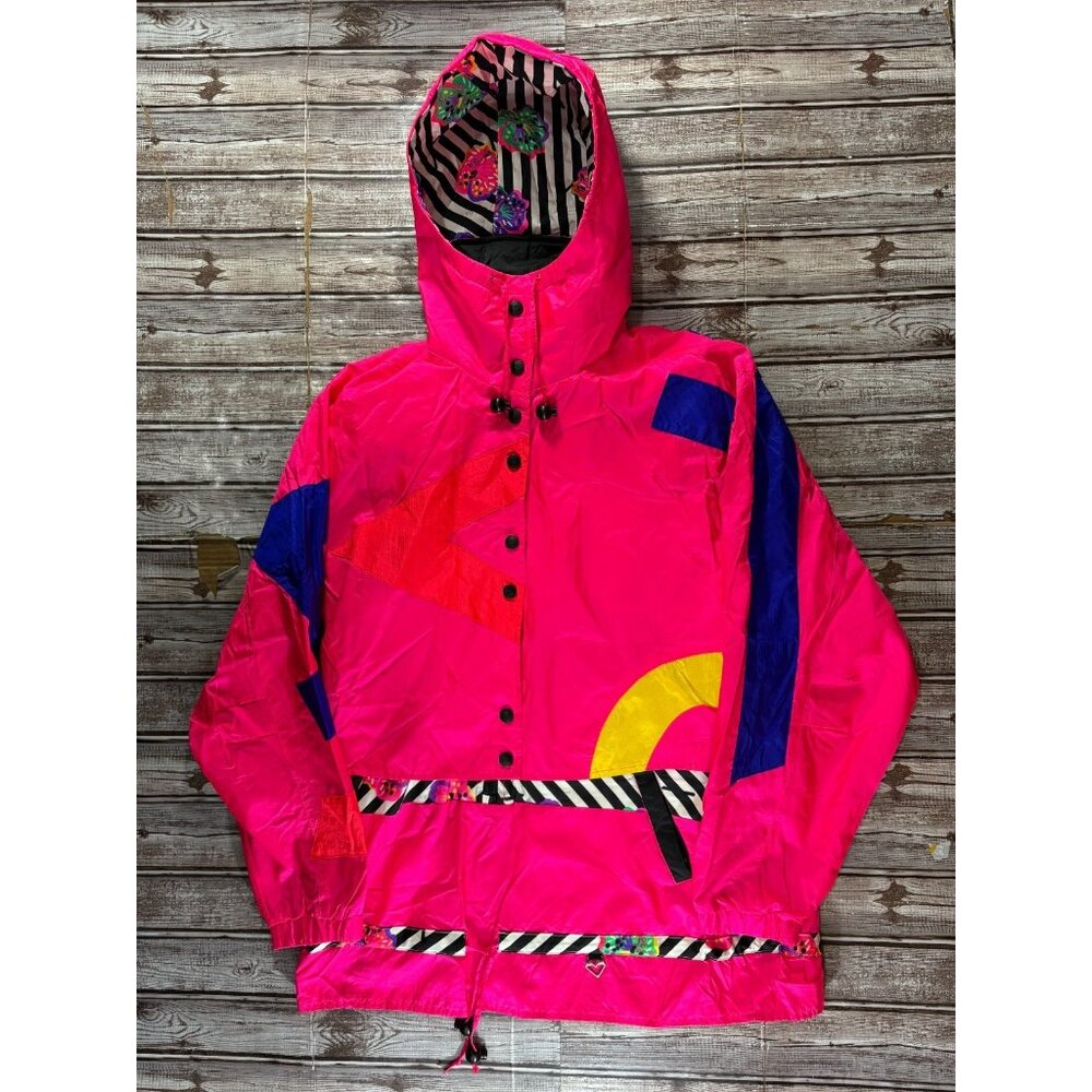 Obermeyer 3/4 Zip pullover Ski Jacket size 6 color Pink Neon vintage 80's 90's